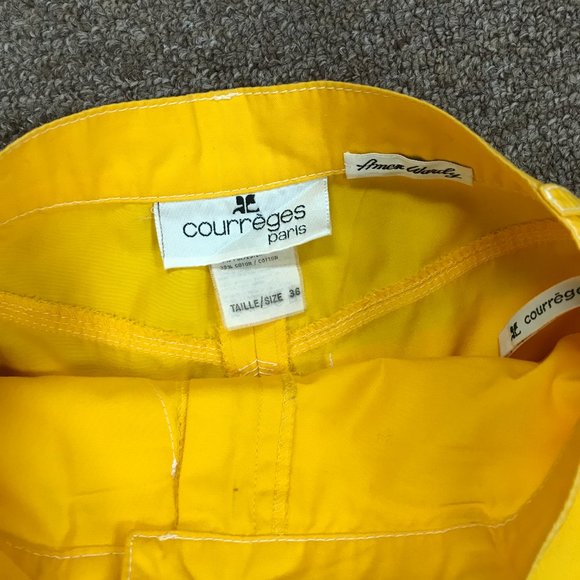 Courreges vintage yellow cotton pants suit France 36 pants Jacket 42 bust - Picture 9 of 15